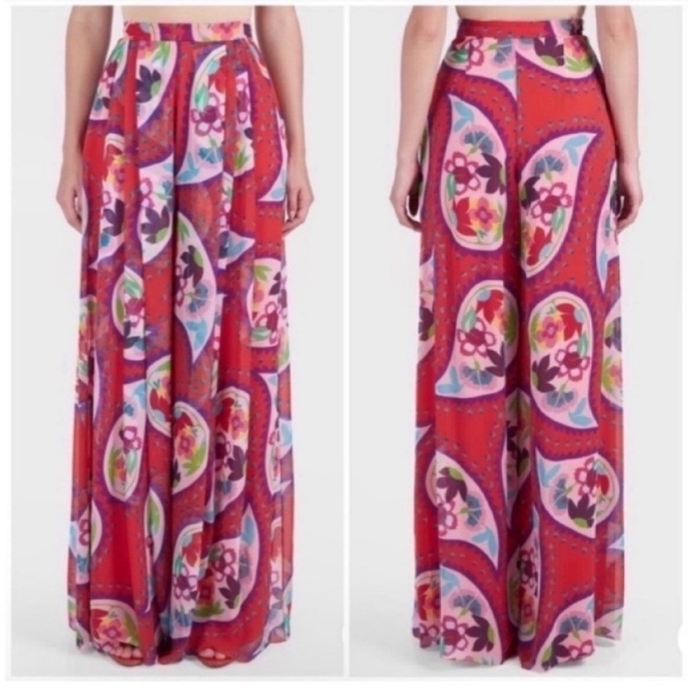 Delpozo Runway Printed Silk Wide Leg Sheer Trousers